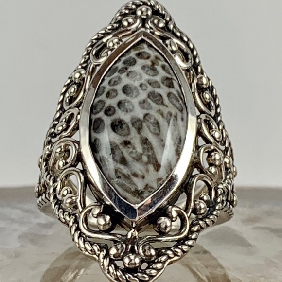 Jewelry - Natural Black Coral Ring In Stamped 925 Sterling Silver  Size 5